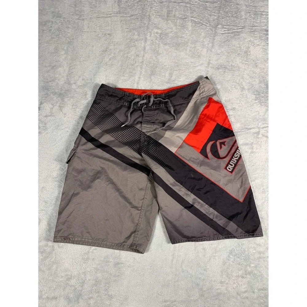 Quiksilver Mens Size 32 Gray Swim Bottom Drawstring Waist Board Shorts Geometric